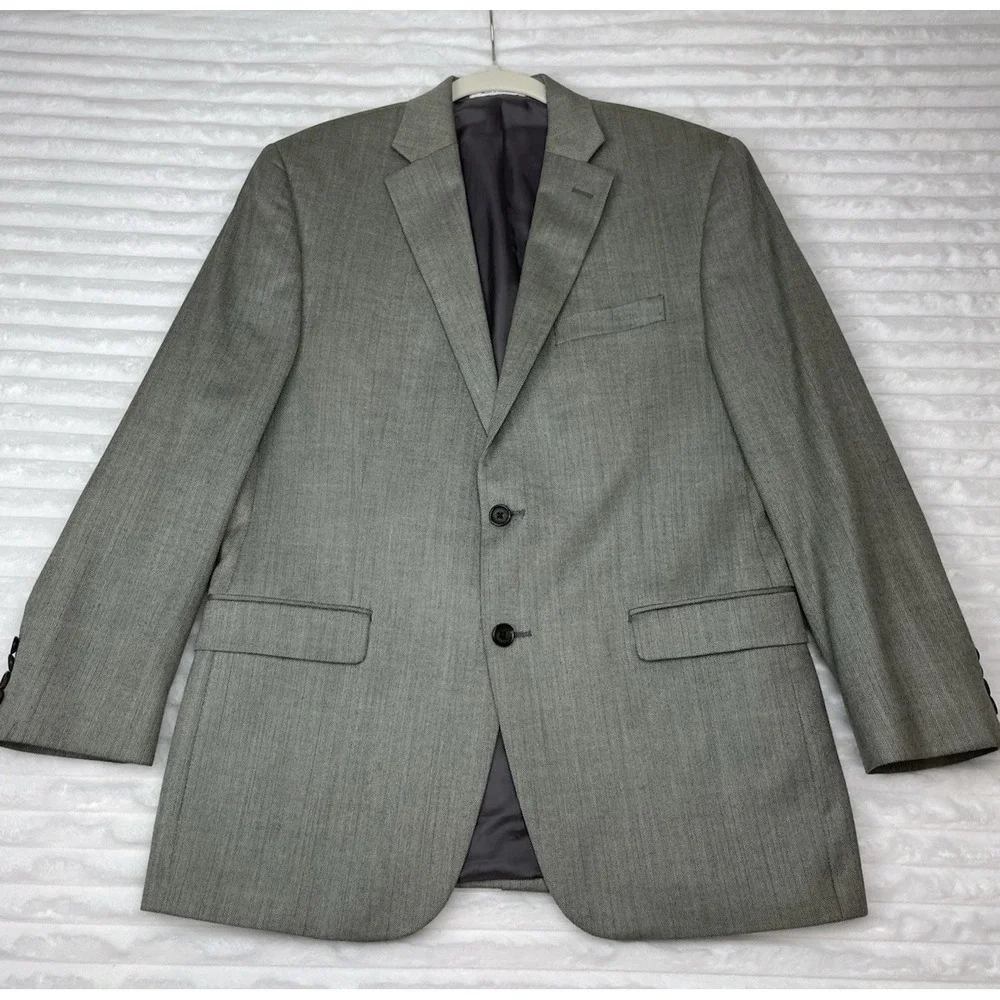 Lauren Ralph Lauren Silk Wool Suit Coat Jacket Men's 40R Beige/Brown Herringbone